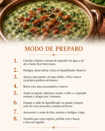 Caldo de espinafre — modo de preparo