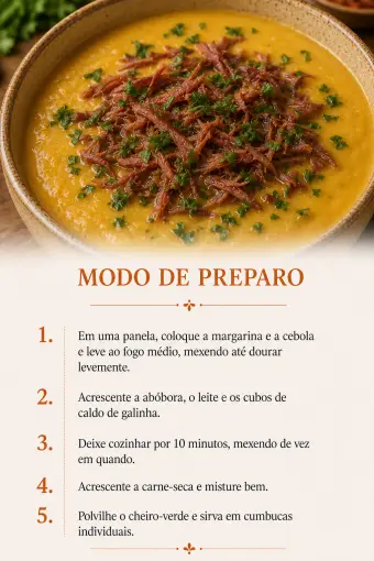 Creme de abóbora com carne-seca — modo de preparo