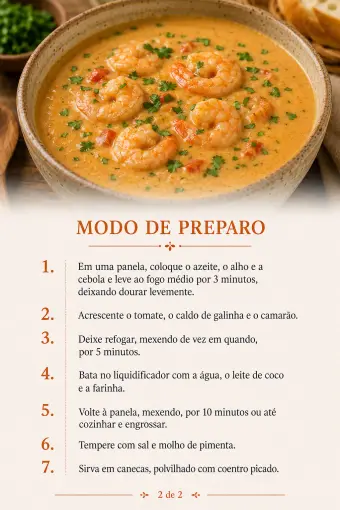 Creme de camarão — modo de preparo