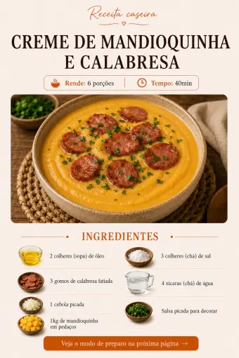 Creme de mandioquinha e calabresa — ingredientes