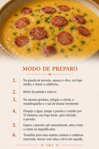 Creme de mandioquinha e calabresa — modo de preparo