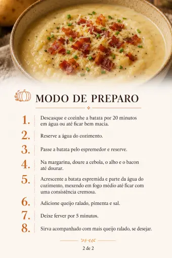 Sopa-creme de batata e bacon — modo de preparo
