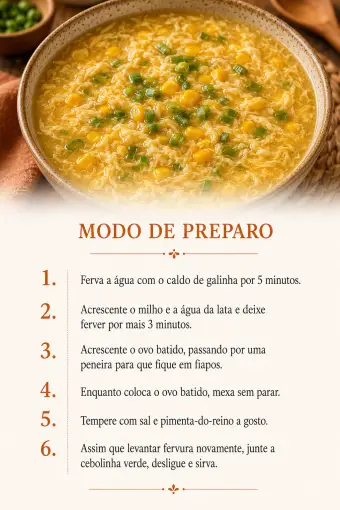 Caldo chinês com ovos e milho — modo de preparo