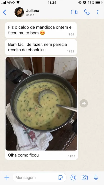 Depoimento de cliente no WhatsApp